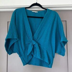 Anthropologie Blue Crop V neck